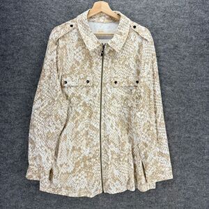 Belle Jacket Women 2X Plus Beige Animal Print Full Zip Collared Long Sleeve